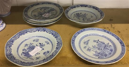 7 late 18th century Chinese blue and white dishes (some with faults